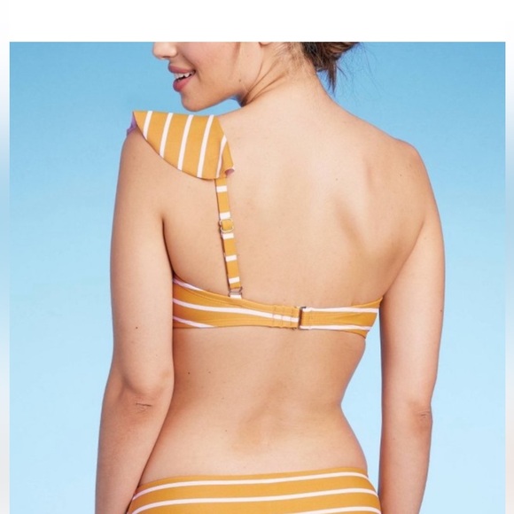 ‼️FLASH SALE Women’s ruffle oneshoulder bikini top, yellow|white stripes. XL,NWT - Picture 3 of 9